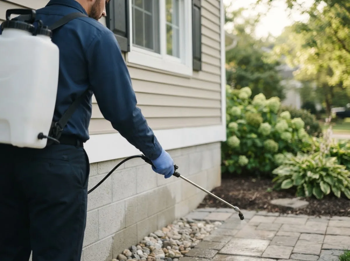 Pest control technician inspecting a home in Lakeville, PA
